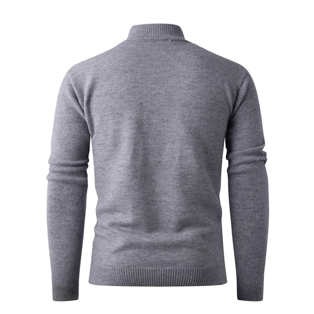 Men's chunky knit sweater with modern stand-up collar and functional zipper Lisslune
