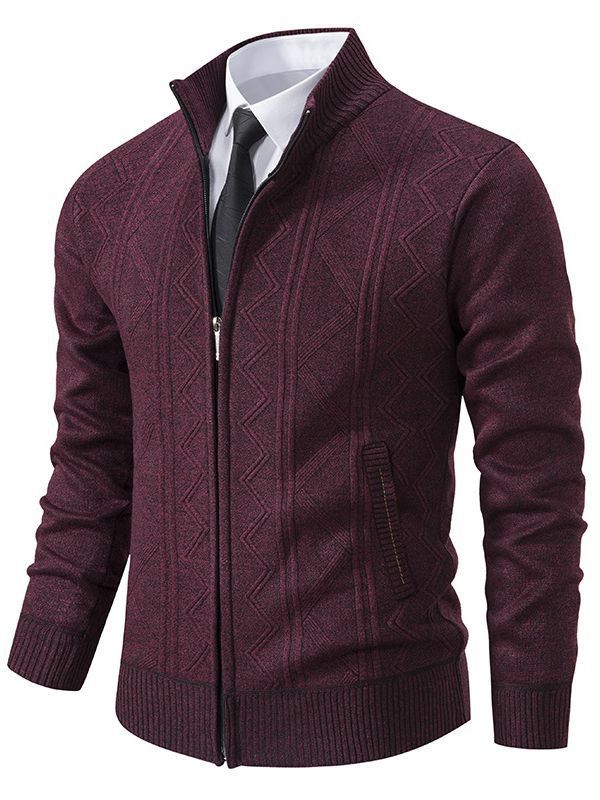 Men's stylish cardigan with textured cable design and high stand-up collar Lisslune