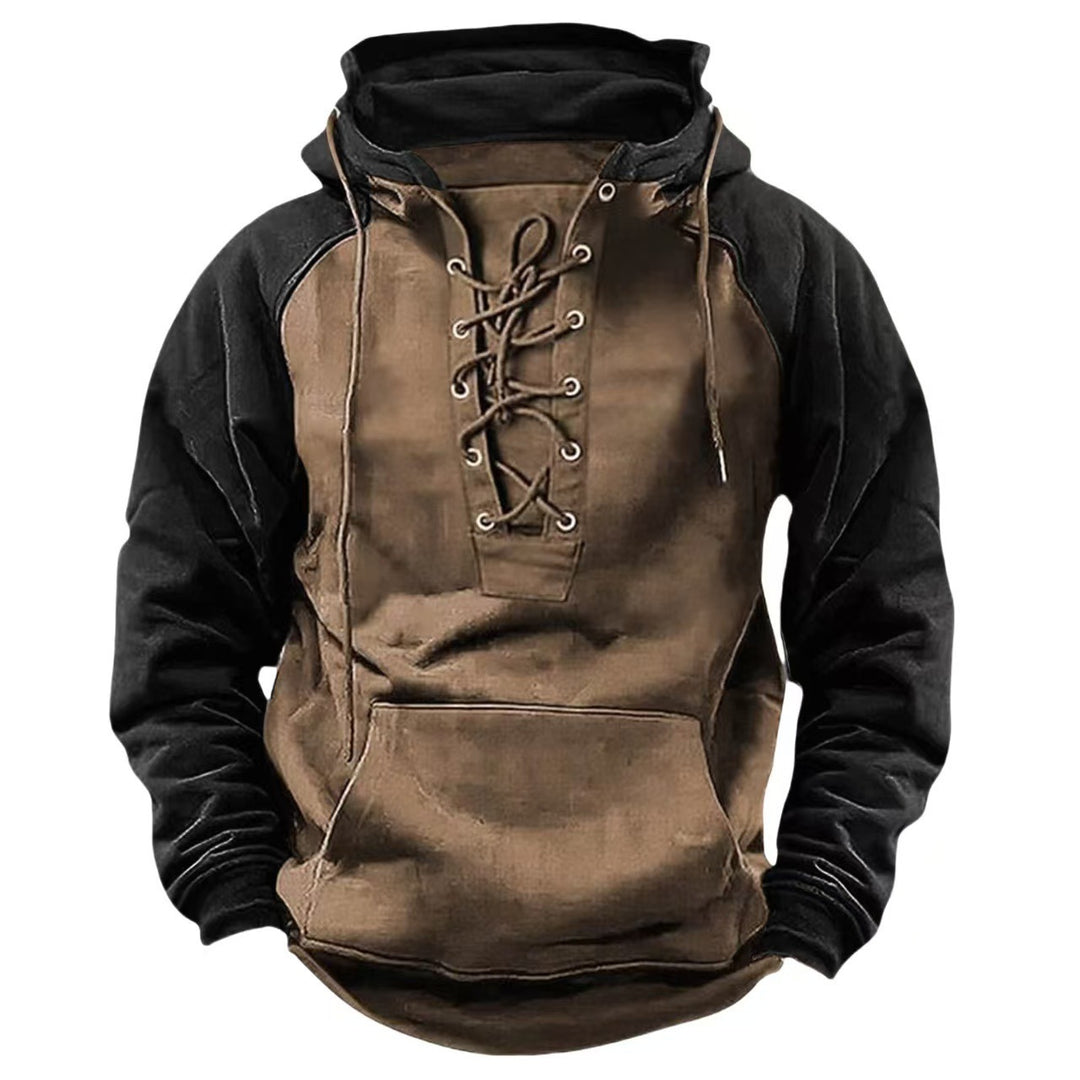 Men's Casual Hoodie with Lace-Up Design Lisslune