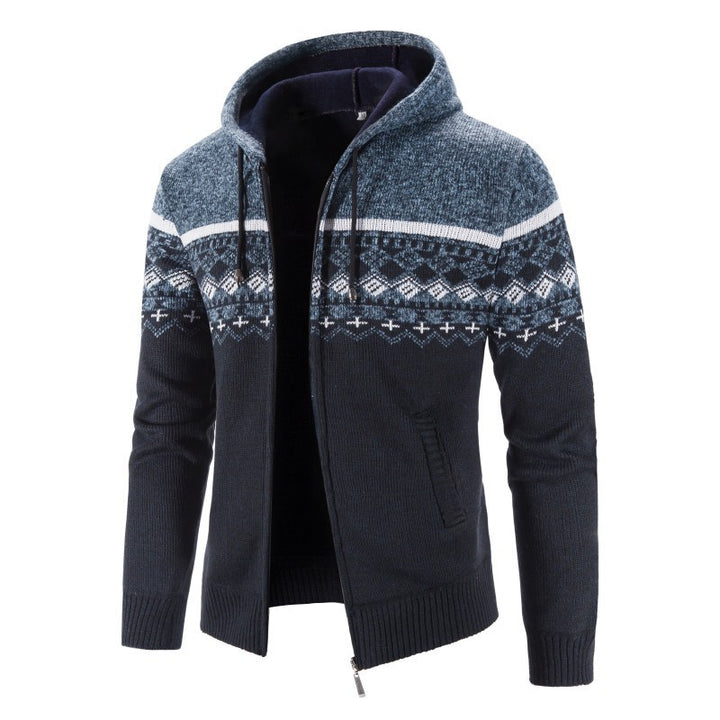Men's Melange Cardigan with Hood and Norwegian Pattern Lisslune