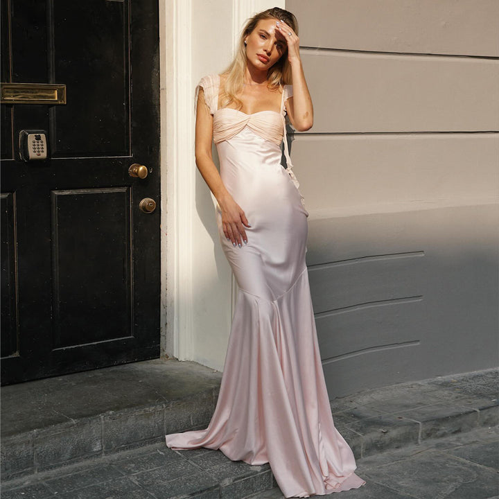 Women's evening dress with elegant gathering and shimmering satin finish Lisslune