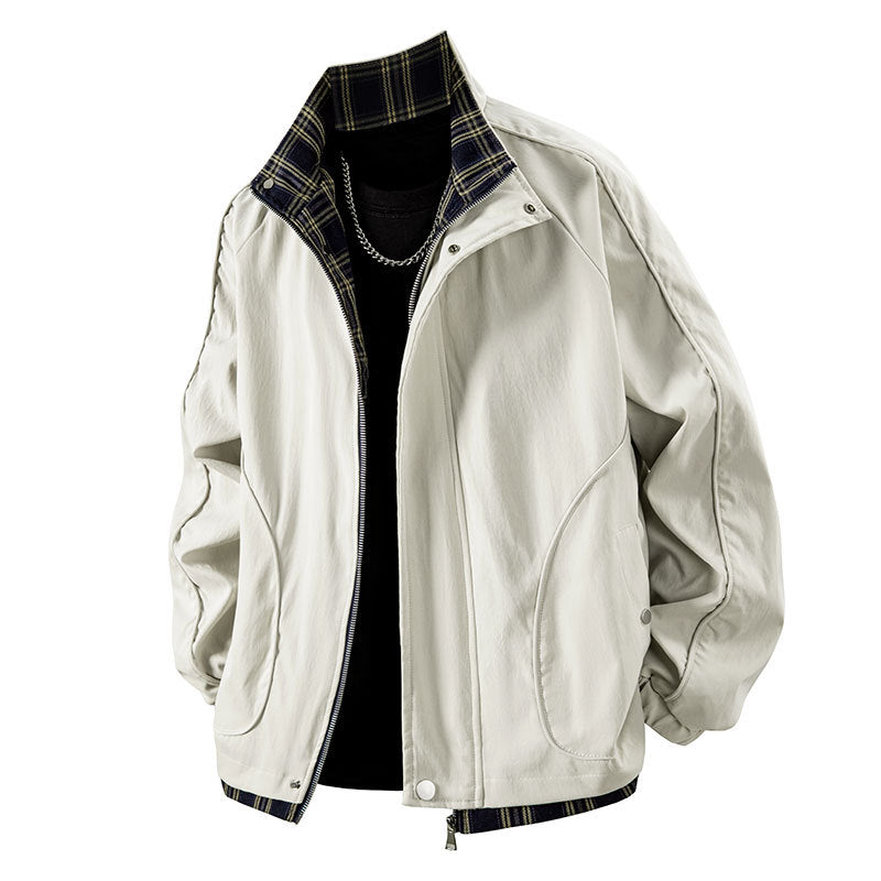 Men's Transitional Jacket with Stylish Check Detail and Adjustable Collar Lisslune