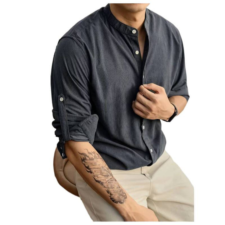 Men's Stand-Collar Shirt made of fine striped fabric Lisslune