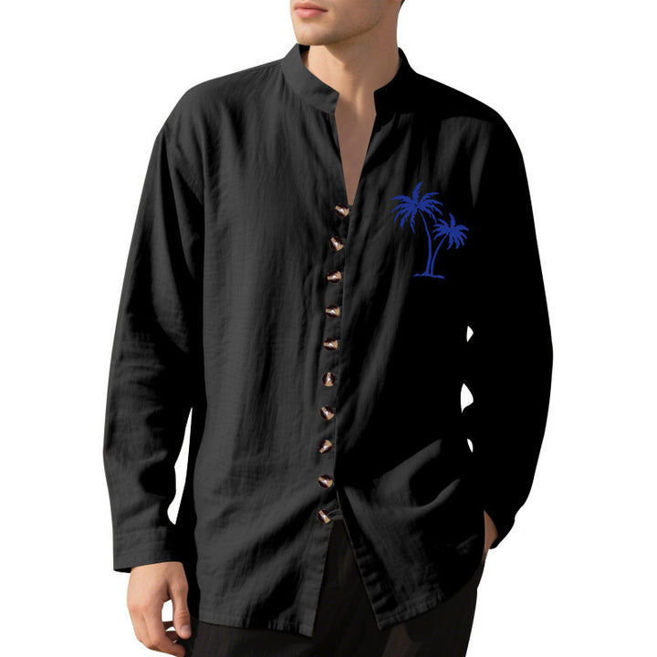 Men's long-sleeve shirt with embroidered palm motif and button placket Lisslune