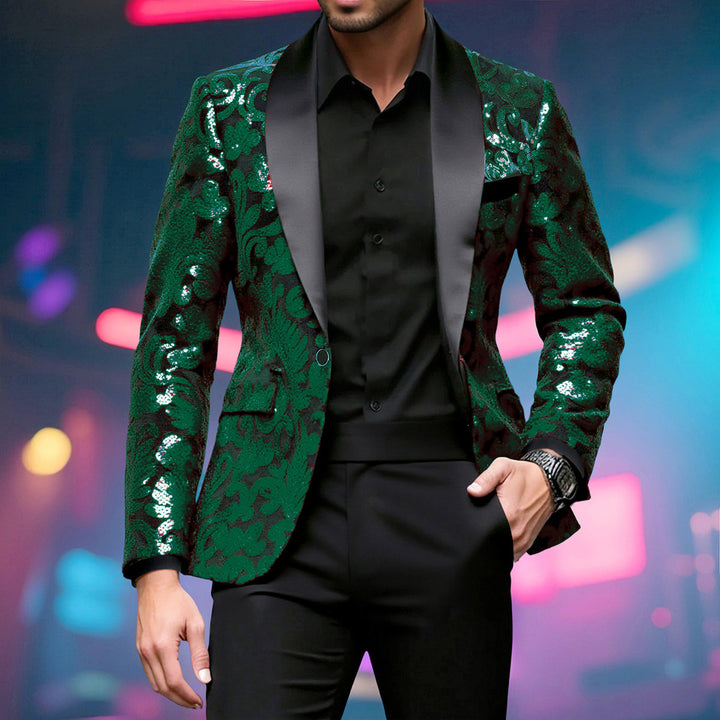 Men Sparkling Sequin Blazer with Floral Design Lisslune