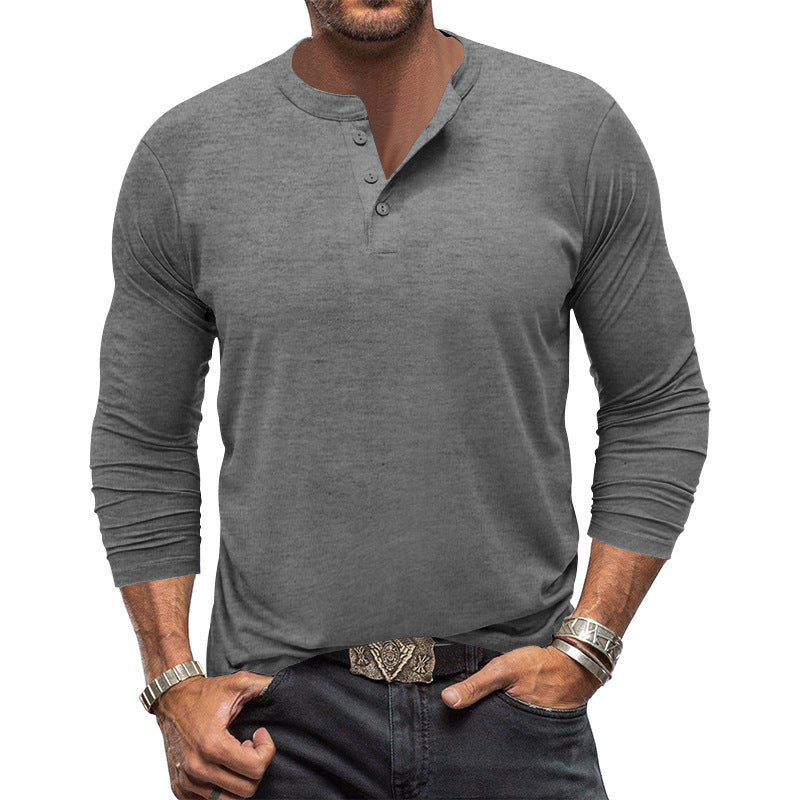 Men's Long Sleeve Shirt with Button Placket and Skin-Friendly Cotton Fabric Lisslune