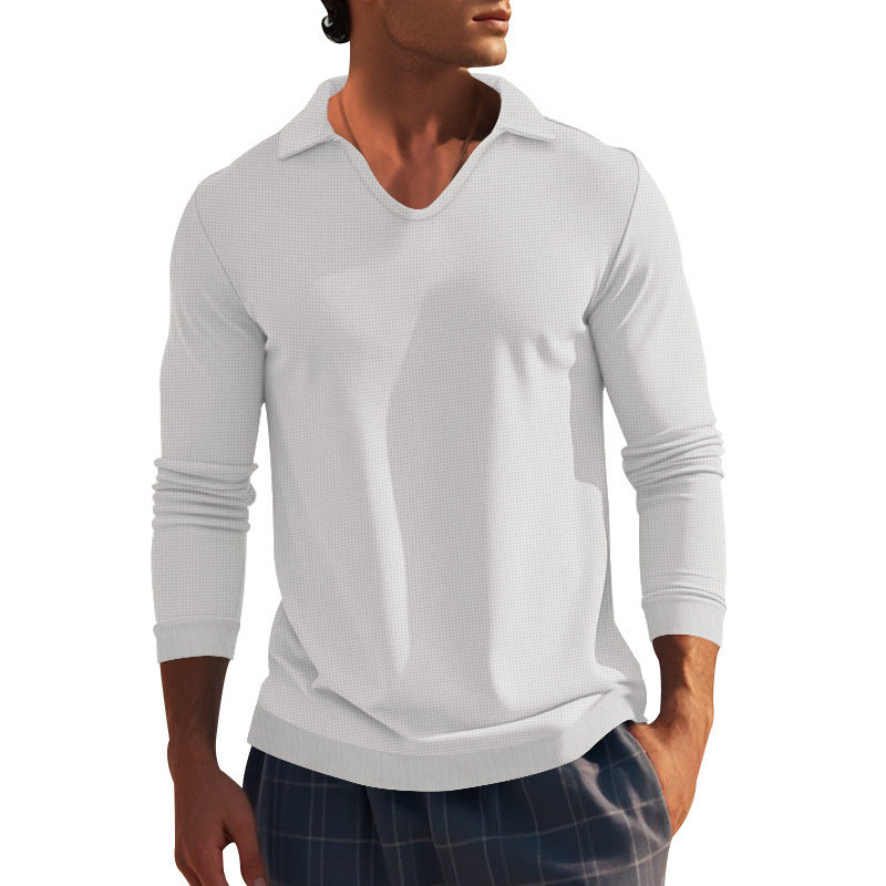 Men's Long Sleeve Shirt with Modern V-Neck and Textured Design Lisslune