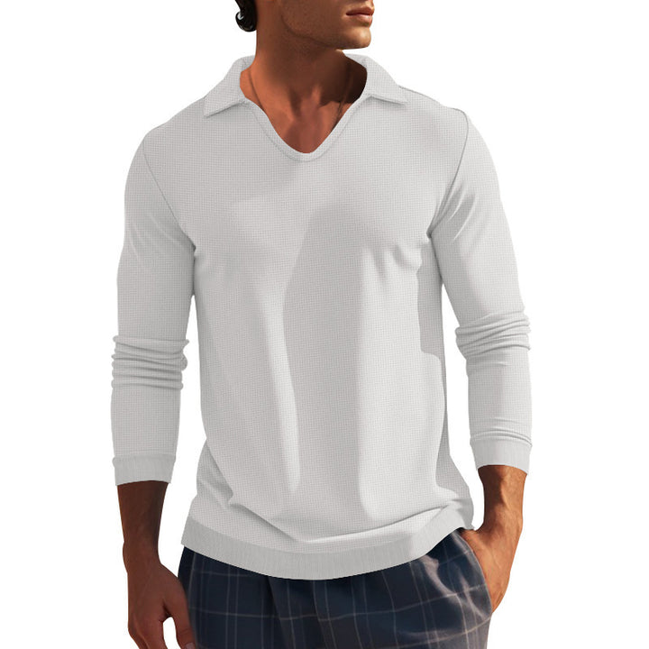 Men's Long Sleeve Shirt with Modern V-Neck and Textured Design Lisslune