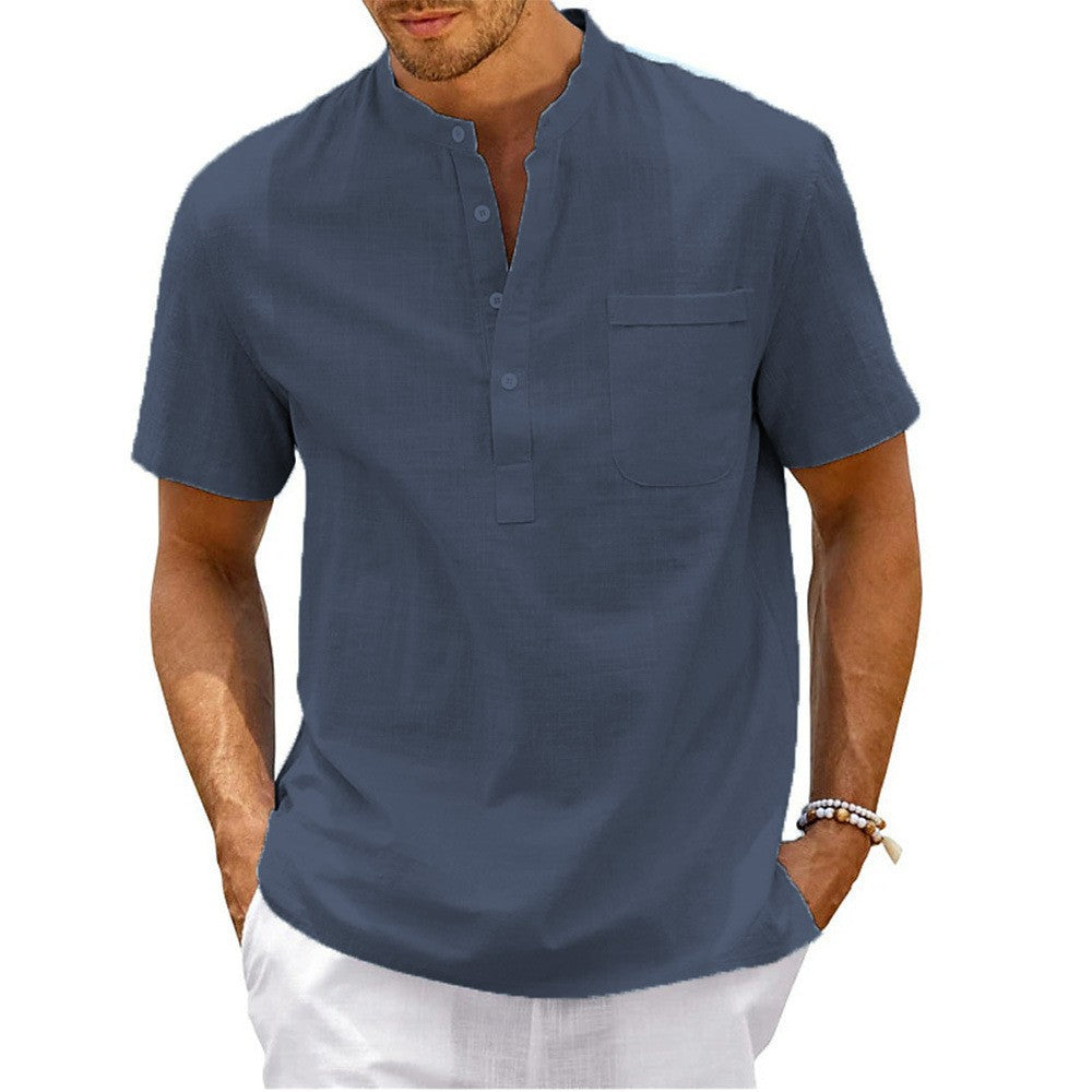 Men's short-sleeve shirt with modern Henley collar and practical chest pocket Lisslune