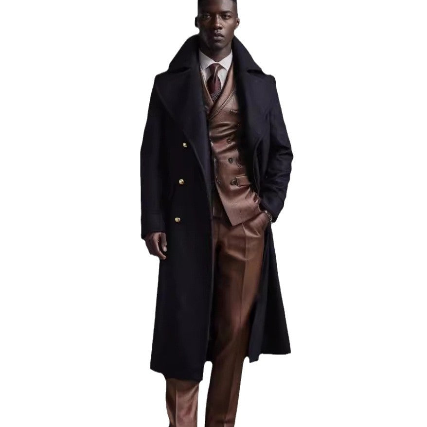 Men's luxurious long overseas collar wool coat Lisslune