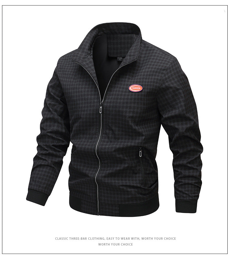 Men's fashionable transitional jacket with unusual check pattern and practical pockets Lisslune
