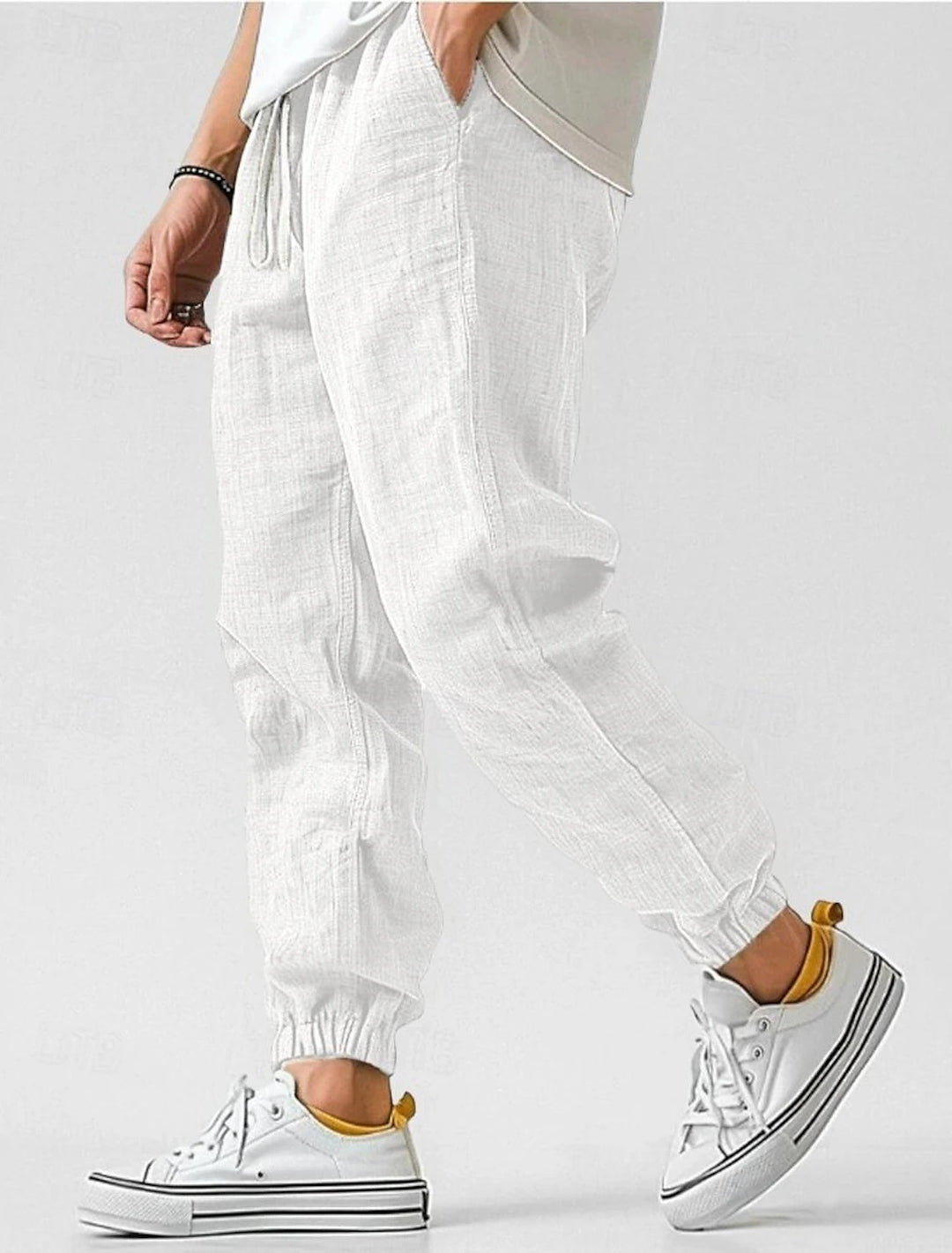 Men's Comfortable Linen Pants with Elastic Waistband and Side Pockets Lisslune