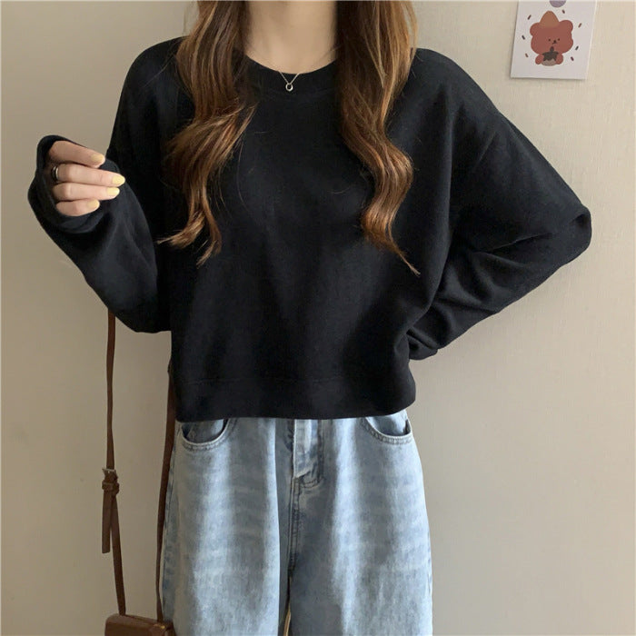 Women's casual cropped sweater made of soft cotton blend with stylish round neckline Lisslune