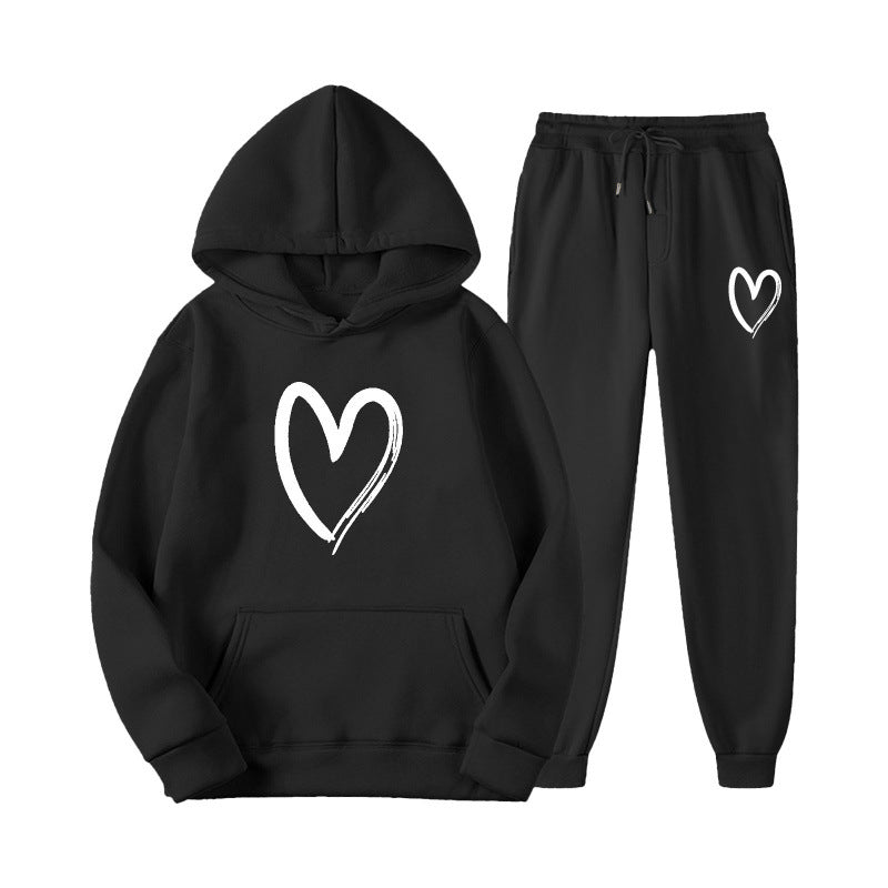 Women's sweatsuit with kangaroo pocket and heart-shaped print Lisslune