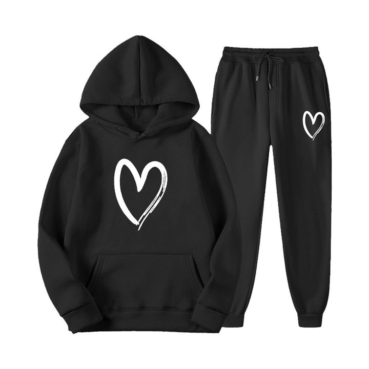 Women's sweatsuit with kangaroo pocket and heart-shaped print Lisslune