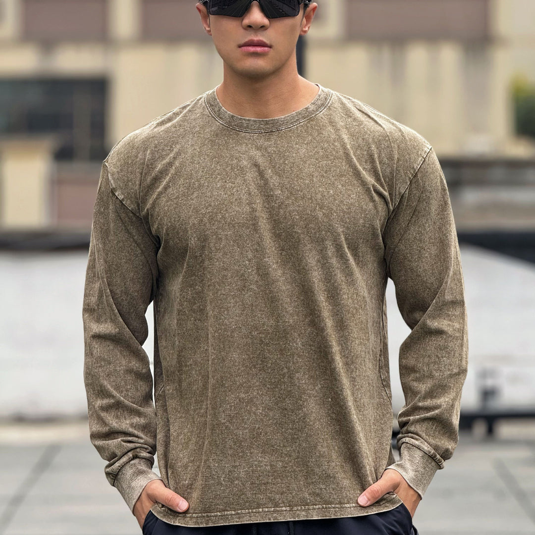 Men's long sleeve shirt made of soft cotton blend with trendy stone wash effect Lisslune