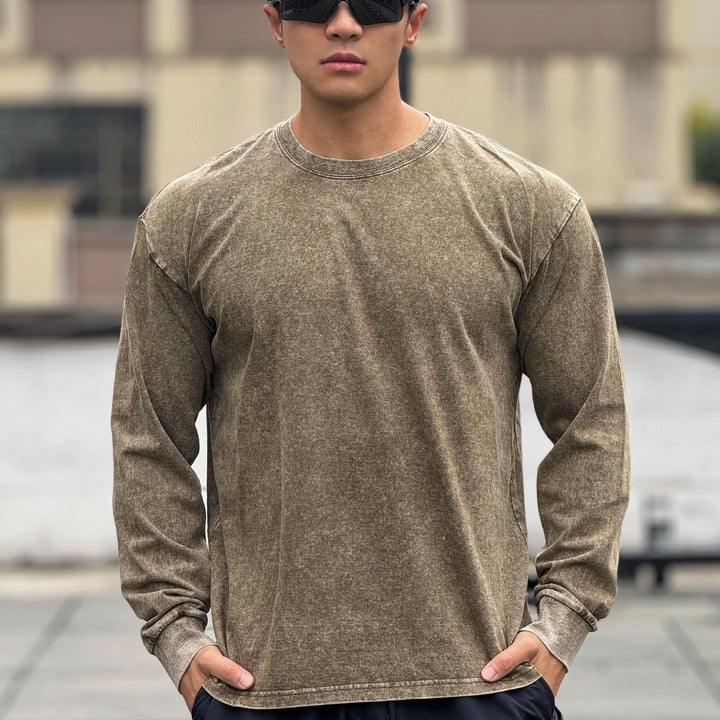 Men's long sleeve shirt made of soft cotton blend with trendy stone wash effect Lisslune