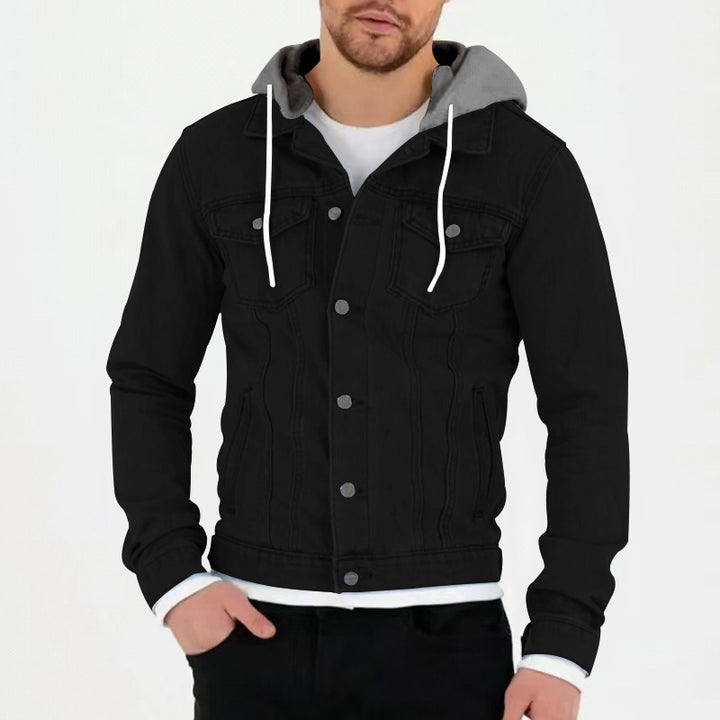 Men's denim jacket with snug hood and practical pocket design Lisslune
