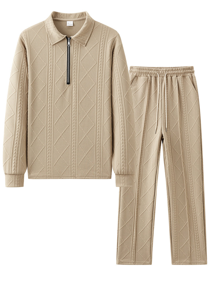Men's comfortable leisure suit with zipper and ribbed texture Lisslune