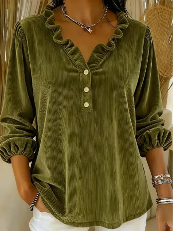 Women's ruffle blouse with button placket and 3/4 sleeves Lisslune