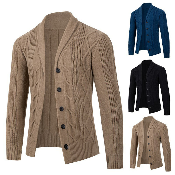 Men's fashionable cardigan with cable pattern and button placket Lisslune