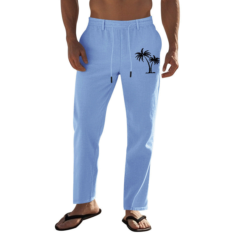 Men's leisure pants made of lightweight, breathable material with elastic drawstring Lisslune