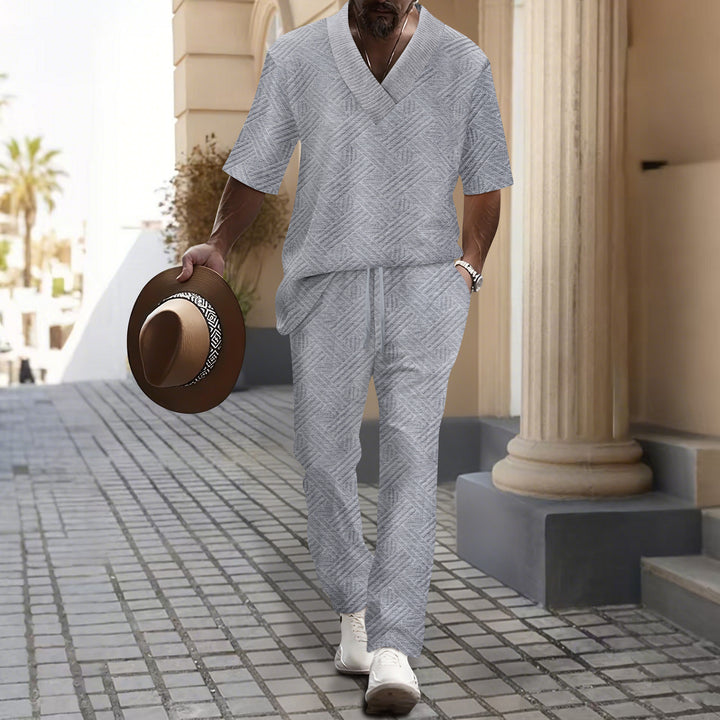 Men's leisure suit with luxurious V-neck and attractive pattern Lisslune