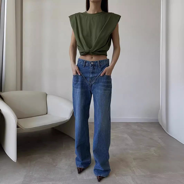 Damen Weit geschnittene Jeanshose mit einzigartigem Design Lisslune