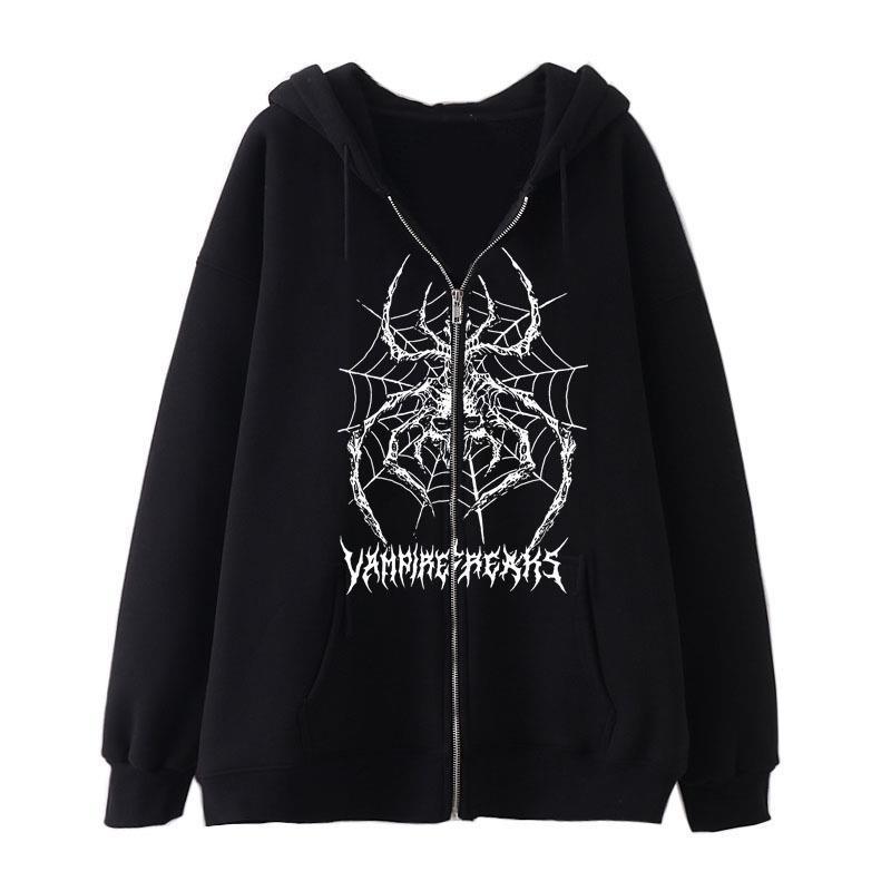 Women’s Long Sleeve Hoodie Jacket with Detailed Spider Motif Lisslune