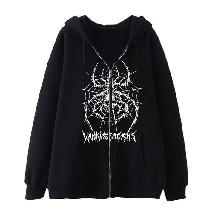 Women’s Long Sleeve Hoodie Jacket with Detailed Spider Motif Lisslune