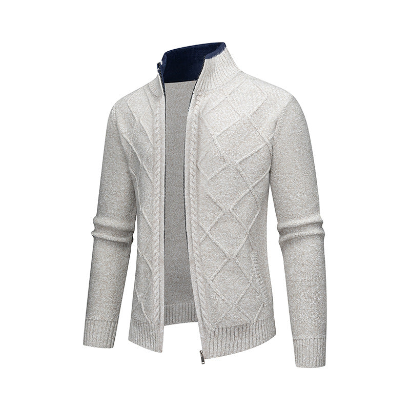 Men's Cardigan with Modern Cable Pattern and Zipper Lisslune