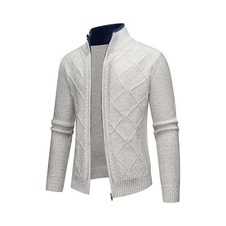 Men's Cardigan with Modern Cable Pattern and Zipper Lisslune