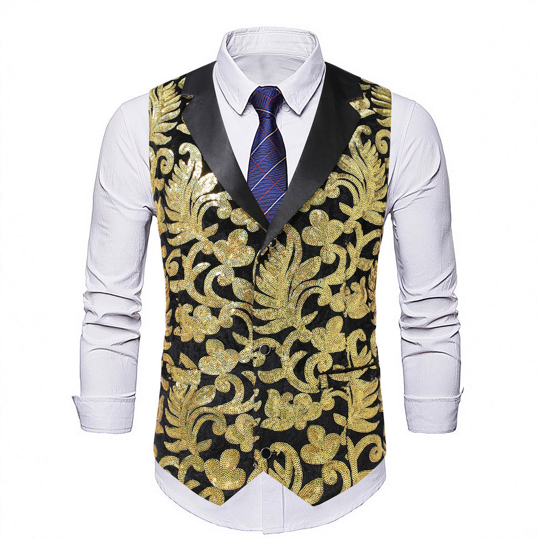 Men's shimmering festive waistcoat with floral patterns Lisslune