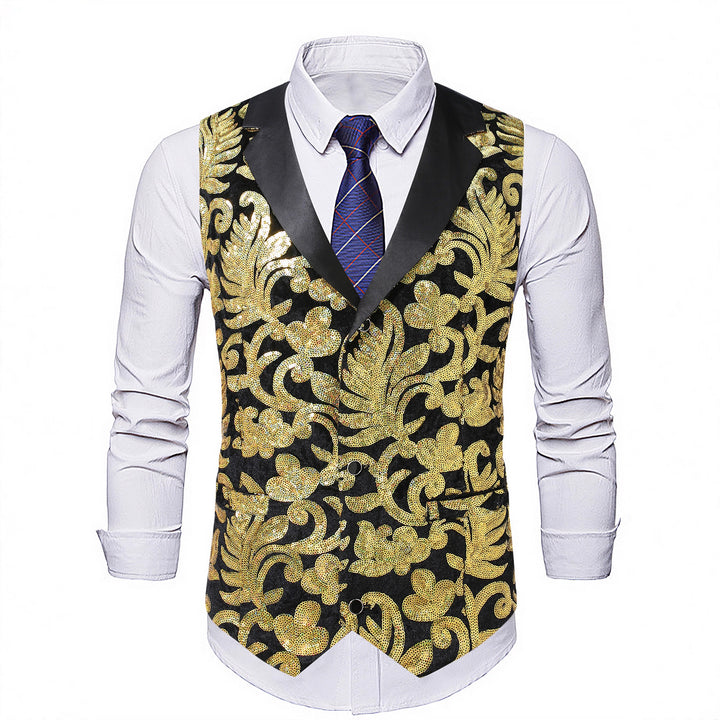 Men's shimmering festive waistcoat with floral patterns Lisslune