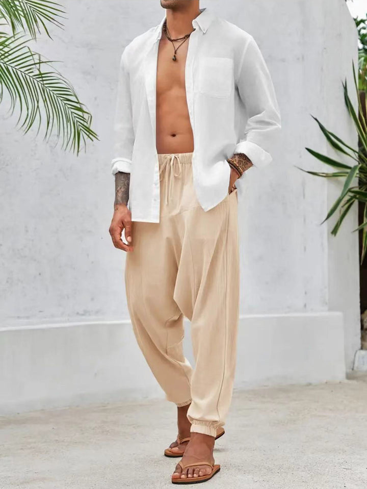 Men's Casual Harem Pants with Elastic Waist and Deep Pockets Lisslune