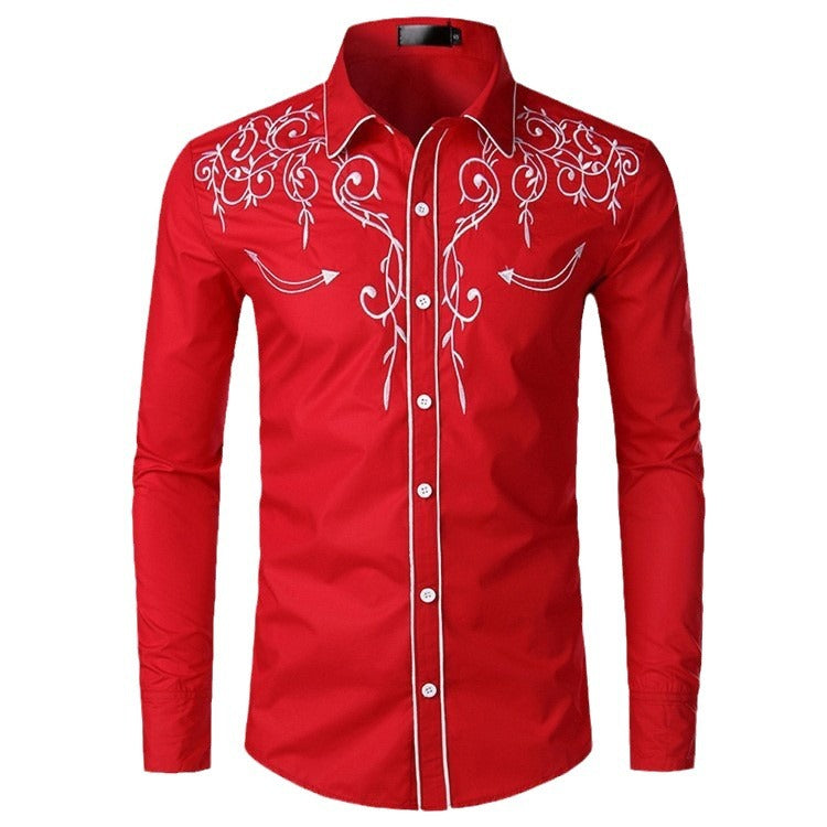 Men's Long Sleeve Shirt with Elegant Embroideries and Modern Cut Lisslune