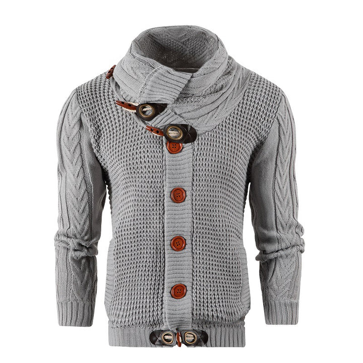 Men's chunky knit cardigan with foldable neckline Lisslune