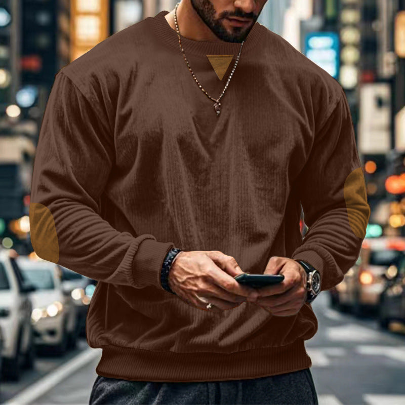 Men's comfortable round neck sweater with elbow patches Lisslune