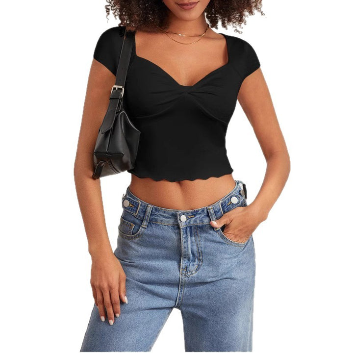 Damen Crop-Top mit herzförmigem Ausschnitt und Raffung Lisslune