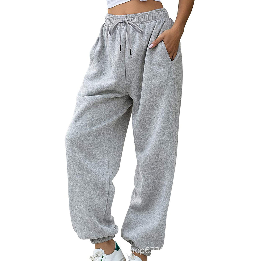 Women's casual sweatpants with high waistband and side zipper pockets Lisslune