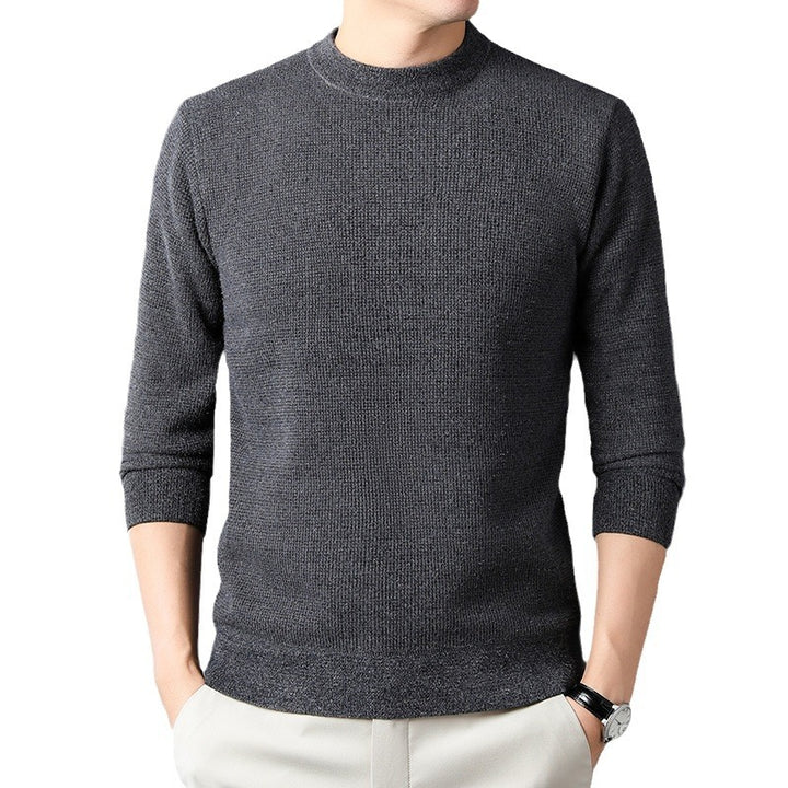 Men's Fine-Knit Pullover with Stand-Up Collar and Rib Structure Lisslune