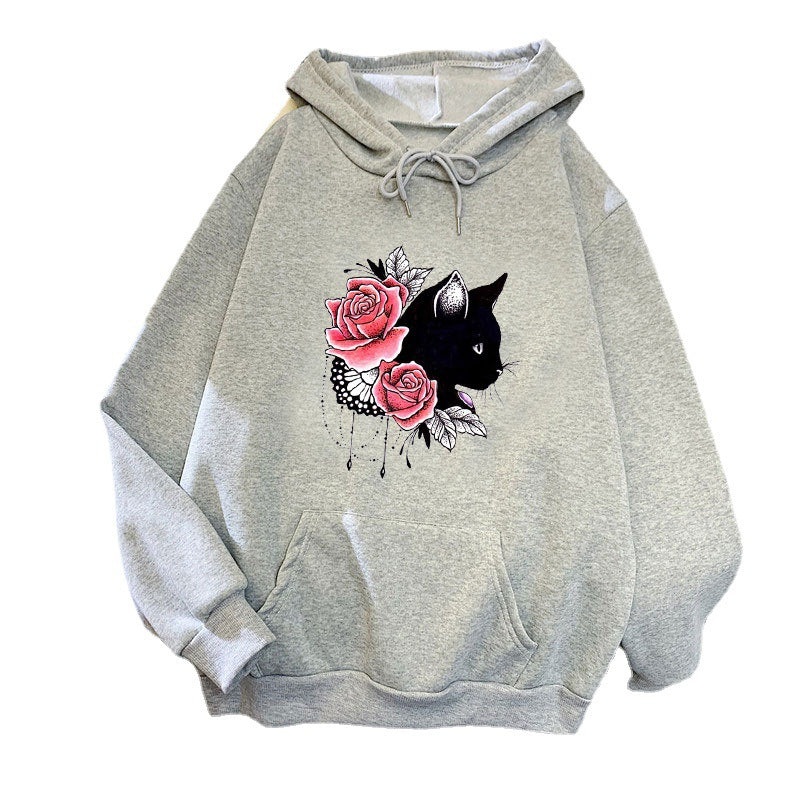 Women's hoodie with floral cat design Lisslune