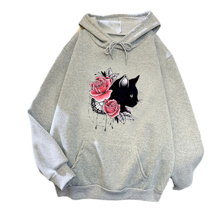Women's hoodie with floral cat design Lisslune