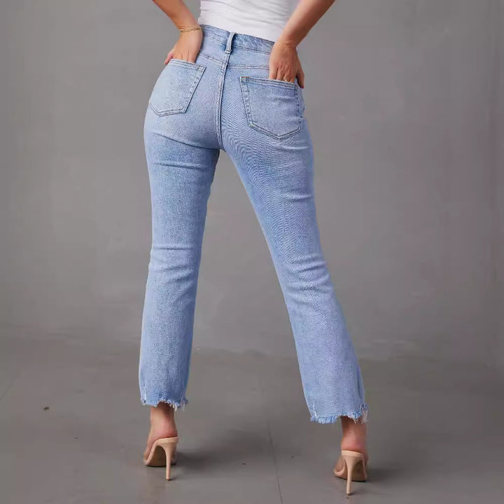 Women's high-waist jeans with trendy fringing and distressed details Lisslune