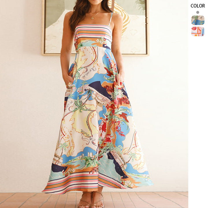 Ladies airy maxi dress with playful pattern and practical pockets Lisslune