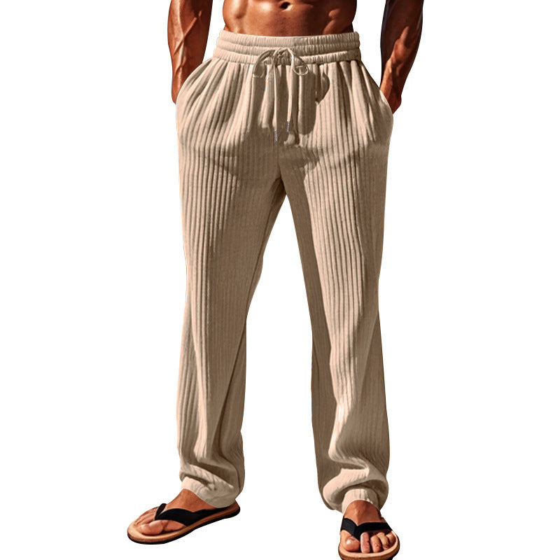 Men's Comfortable Casual Pants with Ribbed Texture and Adjustable Waistband Lisslune