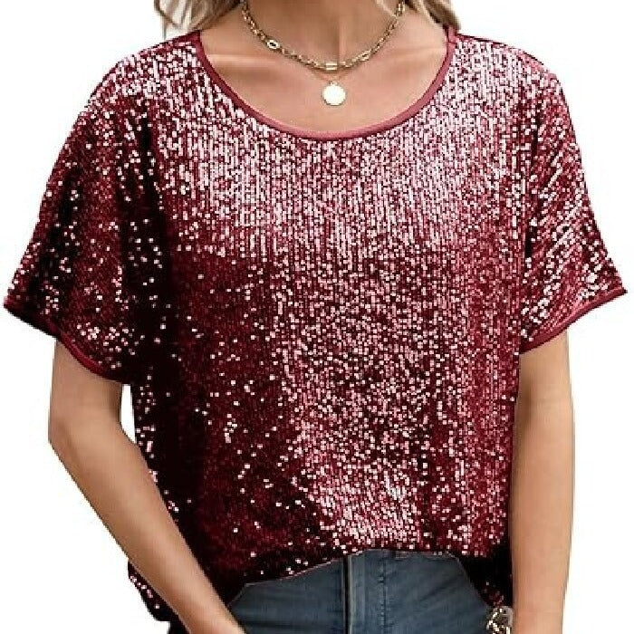 Women Glamorous Sequin Top with Wide Sleeves and Loose Fit Lisslune