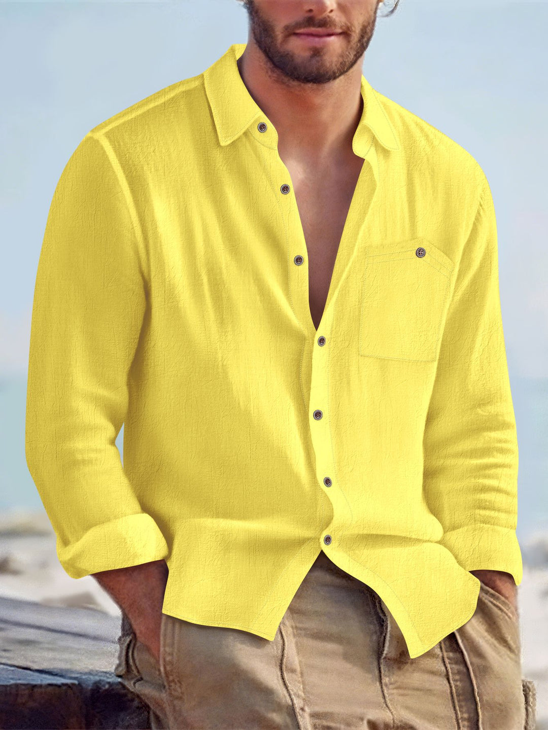 Men's casual long-sleeve shirt with textured surface Lisslune