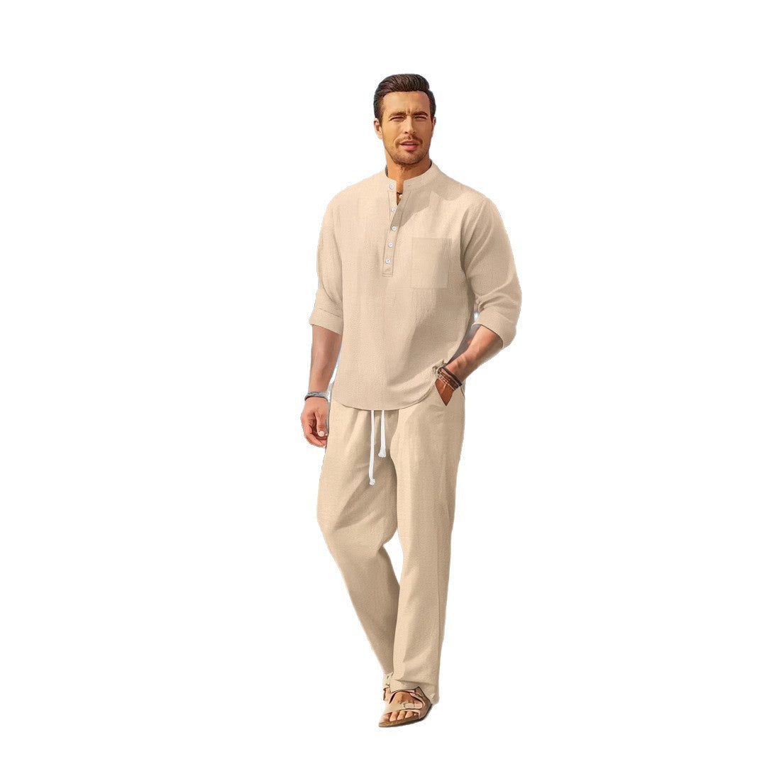Men's relaxed beach suit with modern stand-up collar and practical pockets Lisslune