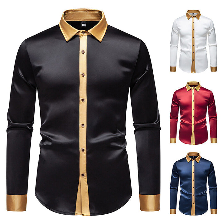 Men's Elegant Long Sleeve Shirt with Contrasting Collar and Button Details Lisslune